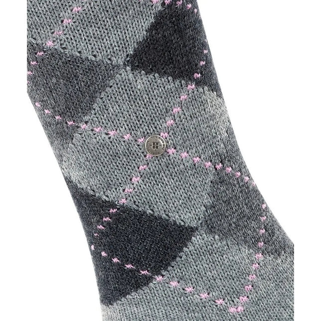 Burlington Whitby KH 22319 dameskniekous in grijs met donkergrijze ruiten, roze stiksels en metalen logoknoop - Jambelles