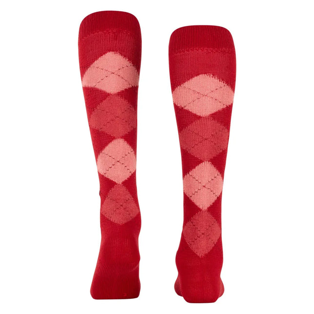 Burlington dameskniekousen Whitby KH 22319 in rood met roze en donkerrode ruiten. - Jambelles