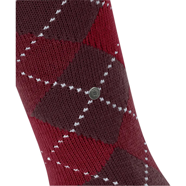 Burlington dameskniekous Whitby KH 22319 in bordeauxrood met ruitdessin, witte stippellijnen en metalen logo - Jambelles