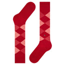 Burlington dameskniekous Whitby 22319 in bordeauxrood en roze met ruitpatroon en metalen logo-embleem - Jambelles