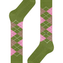 Burlington dameskniekous Whitby 22319 in bordeauxrood en roze met ruitpatroon en metalen logo-embleem - Jambelles