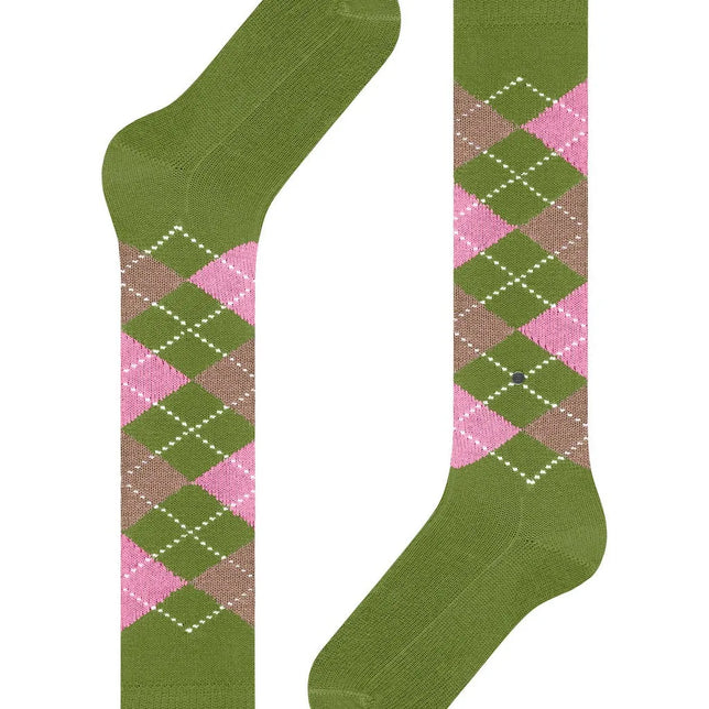 Burlington Whitby 22319 dameskniekousen in groen met roze en bruine ruiten en witte stippellijnen - Jambelles