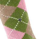 Burlington dameskniekous Whitby 22319 in bordeauxrood en roze met ruitpatroon en metalen logo-embleem - Jambelles