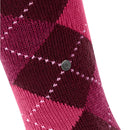 Burlington dameskniekous Whitby 22319 in bordeauxrood en roze met ruitpatroon en metalen logo-embleem - Jambelles