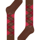 Burlington dameskniekous Whitby 22319 in bordeauxrood en roze met ruitpatroon en metalen logo-embleem - Jambelles