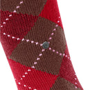 Burlington dameskniekous Whitby 22319 in bordeauxrood en roze met ruitpatroon en metalen logo-embleem - Jambelles