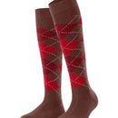 Burlington dameskniekous Whitby 22319 in bordeauxrood en roze met ruitpatroon en metalen logo-embleem - Jambelles