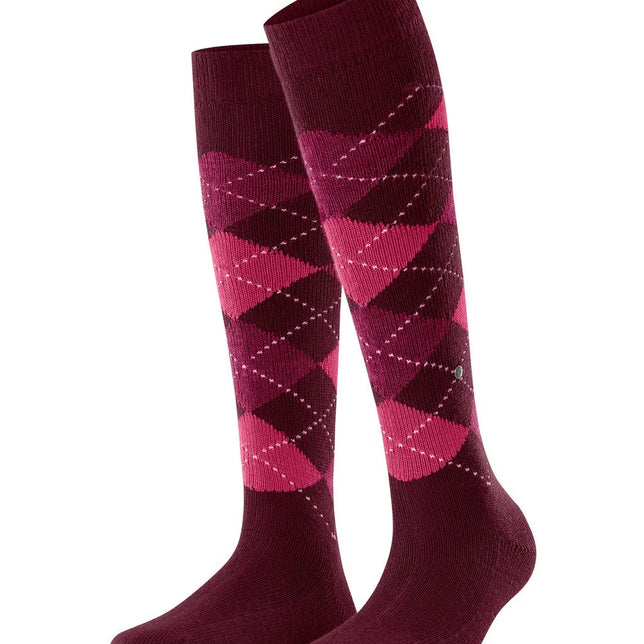 Burlington Whitby 22319 dameskniekousen in bordeauxrood met roze argylepatroon en gestippelde ruitlijnen - Jambelles