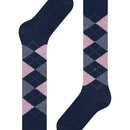 Burlington dameskniekous Whitby 22319 in bordeauxrood en roze met ruitpatroon en metalen logo-embleem - Jambelles