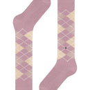 Burlington dameskniekous Whitby 22319 in bordeauxrood en roze met ruitpatroon en metalen logo-embleem - Jambelles