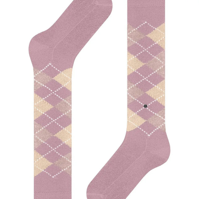 Burlington dameskniekousen Whitby 22319 in oudroze met beige-wit argyle ruitpatroon - Jambelles