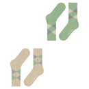 Burlington Everyday Argyle dameskousen 2-pack in groen en beige met grijze en groene ruiten. - Jambelles