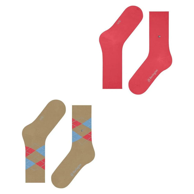 Burlington dames sokken E.day Mix 2-pack met effen rode en beige sokken met rood-blauw ruitpatroon. - Jambelles