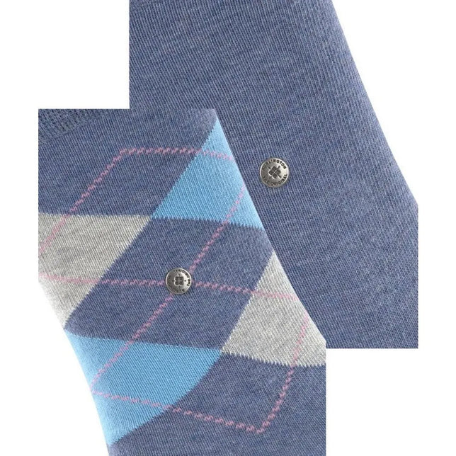Burlington E.day Mix dames sokken 2-pack in blauw, met effen sok en ruitpatroon in lichtblauw, grijs en roze. - Jambelles