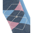 Burlington E.day Mix damessokken 2-pack in marineblauw, met effen sok en rood-lichtblauw ruitdessin en logoknoopjes - Jambelles