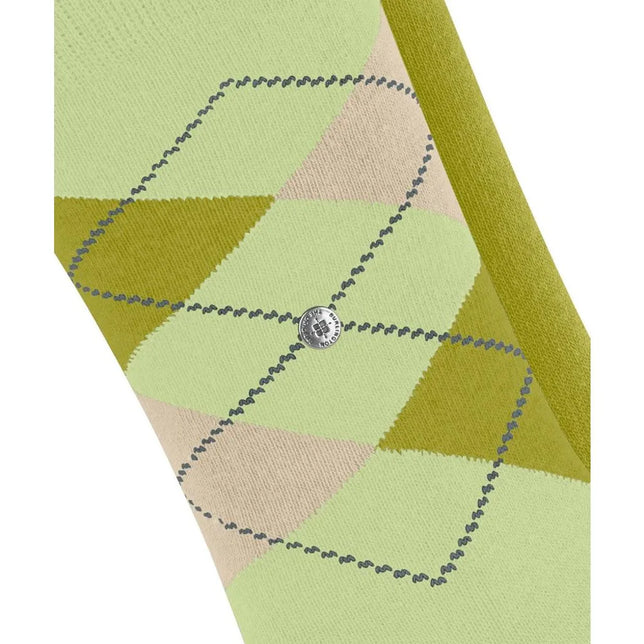 Burlington E.day Mix SO 2P 22044 damessok in lichtgroen met beige-olijfgroen ruitdessin en metalen logo. - Jambelles