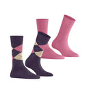 Burlington E.day Mix damessokken 2-pack in marineblauw, met effen sok en rood-lichtblauw ruitdessin en logoknoopjes - Jambelles