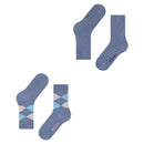 Burlington E.day Mix damessokken 2-pack in marineblauw, met effen sok en rood-lichtblauw ruitdessin en logoknoopjes - Jambelles