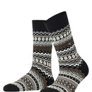 Burlington dames sok Fair Isle 27210 in donkerblauw met grijs-wit geometrisch breipatroon en metalen logo. - Jambelles