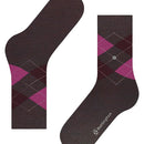 Burlington Marylebone Melange damessok in donkerbruin en roze met argylepatroon en metalen logoknoop. - Jambelles