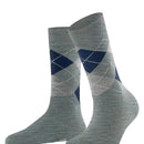 Burlington Marylebone Melange damessok in donkerbruin en roze met argylepatroon en metalen logoknoop. - Jambelles