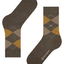 Burlington Marylebone Melange damessok in donkerbruin en roze met argylepatroon en metalen logoknoop. - Jambelles