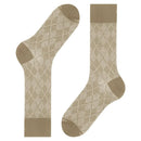 Burlington Carrington SO 21061 herensokken in beige met ruitpatroon en effen boord, hiel en teen. - Jambelles