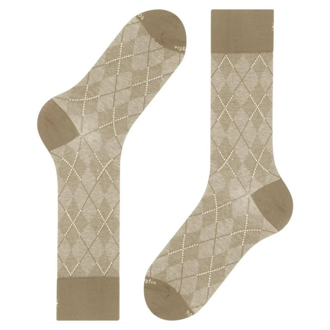 Burlington Carrington SO 21061 herensokken in beige met ruitpatroon en effen boord, hiel en teen. - Jambelles