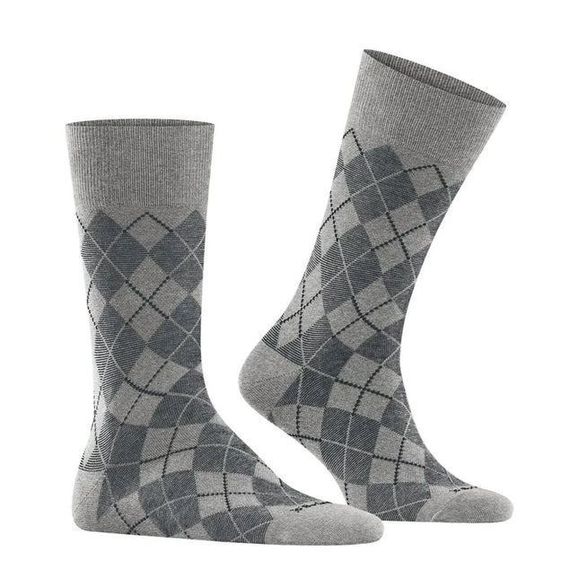 Burlington heren sokken Carrington SO 21061 in grijs met donkergrijs argylepatroon en geribde boord. - Jambelles