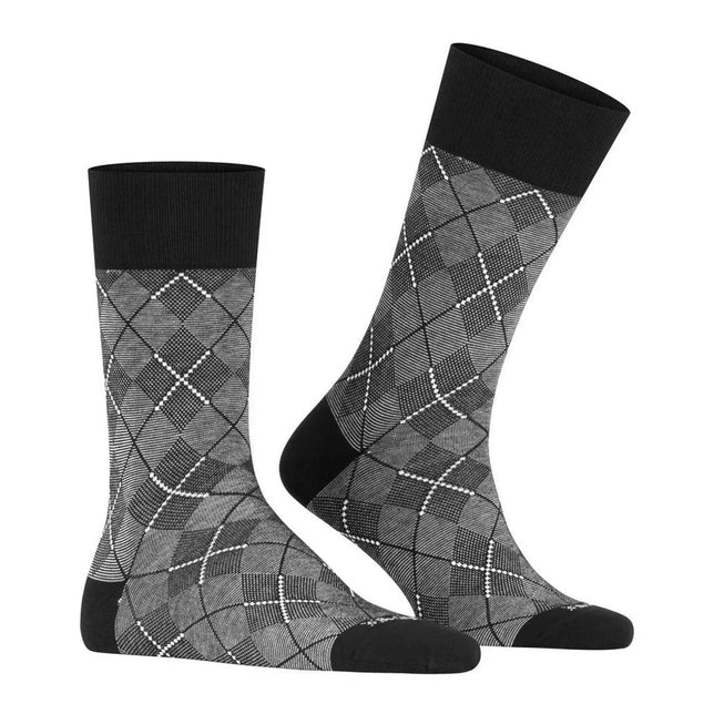 Burlington Carrington SO 21061 herensokken in grijs en zwart met ruitpatroon en zwarte boord, hiel en teen - Jambelles