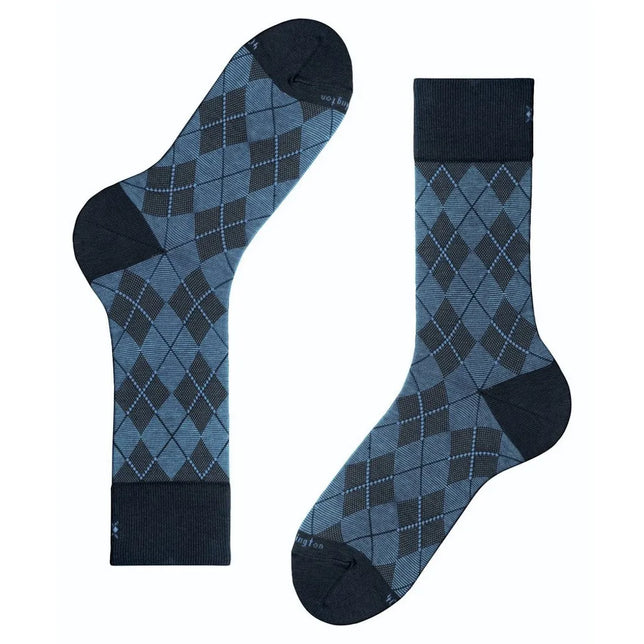 Burlington Carrington SO 21061 herensokken in blauw en donkerblauw met klassiek ruitpatroon en effen boorden. - Jambelles