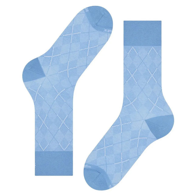 Burlington Carrington SO 21061 herensokken in lichtblauw met ruitpatroon en blauwe boord, hiel en teen. - Jambelles