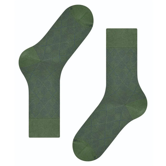Burlington Carrington SO 21061 herensokken in groen met blauw ruitpatroon en effen boord, hiel en teen. - Jambelles