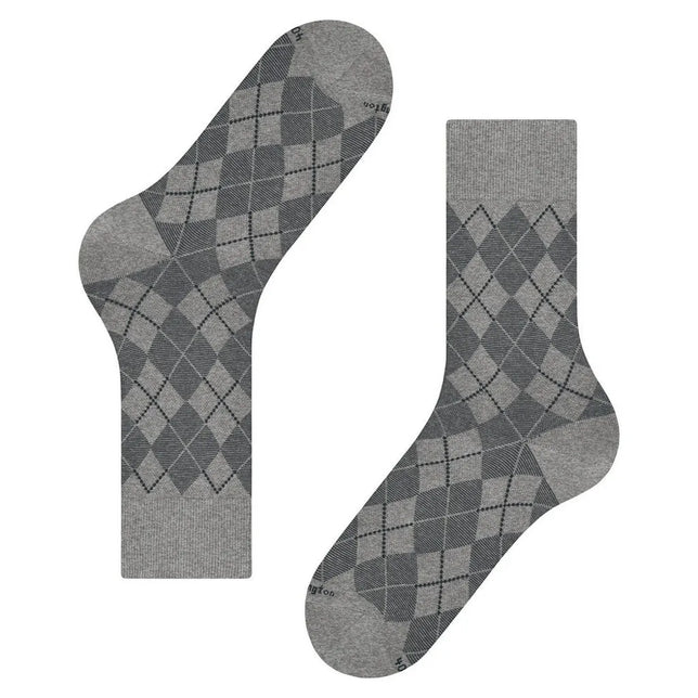 Burlington Carrington SO 21061 herensokken in grijs met donkergrijs argyle-ruitpatroon. - Jambelles