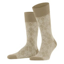 Burlington Carrington SO 21061 herensokken in beige met ruitpatroon en effen boord, hiel en teen. - Jambelles