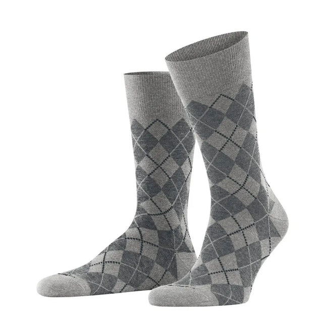 Paar Burlington Carrington SO 21061 herensokken in grijs met donkergrijs argyle-ruitpatroon - Jambelles