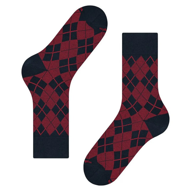 Burlington Carrington SO 21061 herensokken in bordeauxrood en donkerblauw met klassiek ruitpatroon. - Jambelles