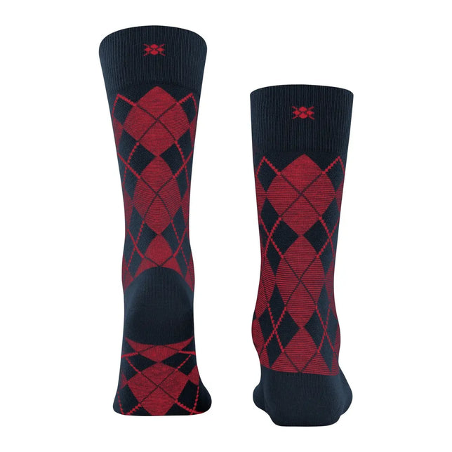 Burlington Carrington SO 21061 herensokken in donkerblauw met rood ruitpatroon, voor- en achteraanzicht. - Jambelles