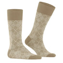 Burlington Carrington SO 21061 herensokken in beige met ruitpatroon en effen boord, hiel en teen. - Jambelles