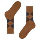 Burlington heren sokken Edinburgh SO 21182 in roestbruin met oranje en donkerblauw argylepatroon. - Jambelles