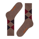 Burlington heren sokken Edinburgh SO 21182 in roestbruin met oranje en donkerblauw argylepatroon. - Jambelles