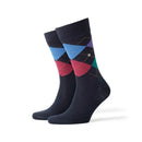 Burlington heren sokken Edinburgh SO 21182 in roestbruin met oranje en donkerblauw argylepatroon. - Jambelles