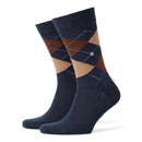 Burlington heren sokken Edinburgh SO 21182 in roestbruin met oranje en donkerblauw argylepatroon. - Jambelles