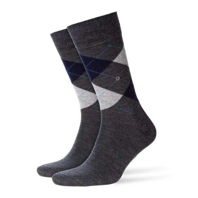 Paar Burlington Edinburgh SO 21182 herensokken in donkergrijs met blauw, grijs en wit ruitpatroon. - Jambelles
