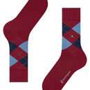 Burlington Edinburgh Sock 21125 herensok in bordeauxrood, lichtblauw en navy met argylepatroon en metalen logo. - Jambelles