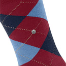 Burlington Edinburgh Sock 21125 herensok in bordeauxrood, lichtblauw en navy met argylepatroon en metalen logo. - Jambelles