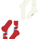 Burlington Everyday Mix herensokken 2-pack in bordeaux en donkerblauw, met oranje argyle-ruitpatroon en metalen logo. - Jambelles
