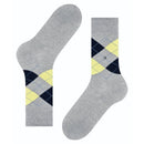 Burlington Manchester Sock 20182 herensokken in grijs met donkerblauw en lichtgeel argylepatroon - Jambelles