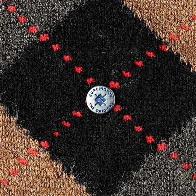 Burlington Preston SO 24284 herensok in zwart, grijs en bruin met rood gestipt ruitpatroon en logoknoop. - Jambelles