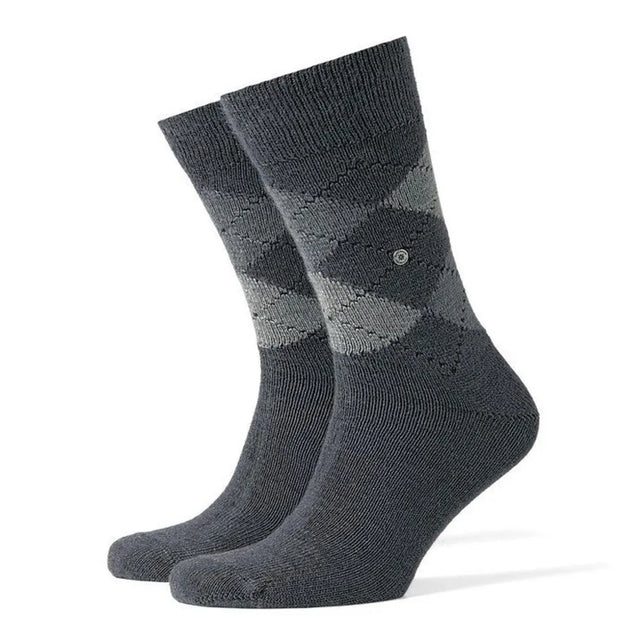 Burlington Preston SO 24284 herensokken in donkergrijs met lichtgrijs ruitpatroon en klein rond logo. - Jambelles